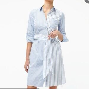 NWT J Crew button down shirt dress with tie waist size 2 blue and white stripes
